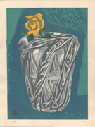 Untitled still life of crystal vase and rose